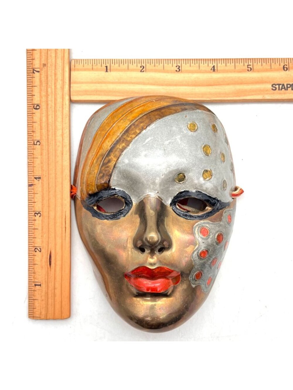 Handcrafted Venetian-Style Solid Brass Wall Masks Ribbons Metallic Made in India - Picture 8 of 16